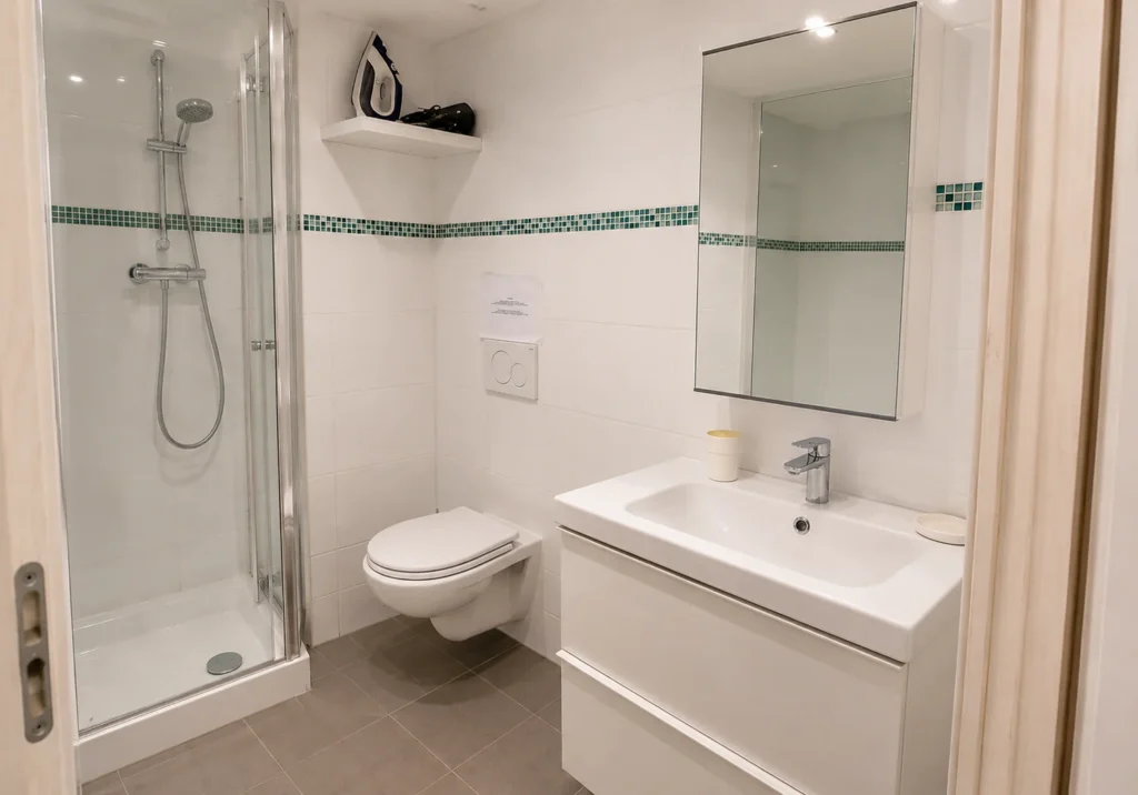 Salle de bain avec douche à l'italienne et vasque – Studio Spacieux, Carré d'Or Nice